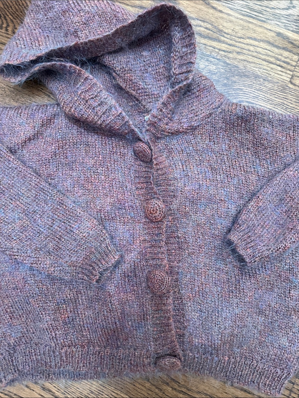 ❤️ Hooded Button-Front Women’s Sweater Cardigan - Mauve Mix - Picture 5 of 7